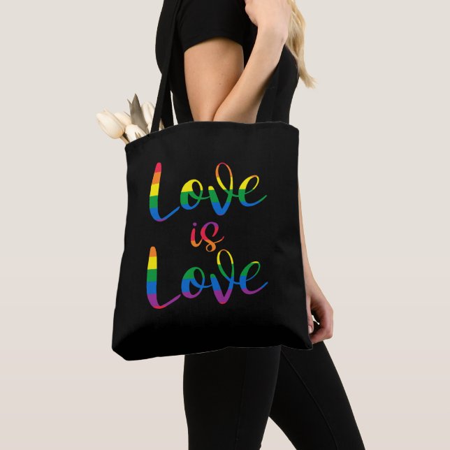 Tote Bag L'amour est amour Script LGBT Noir (De près)