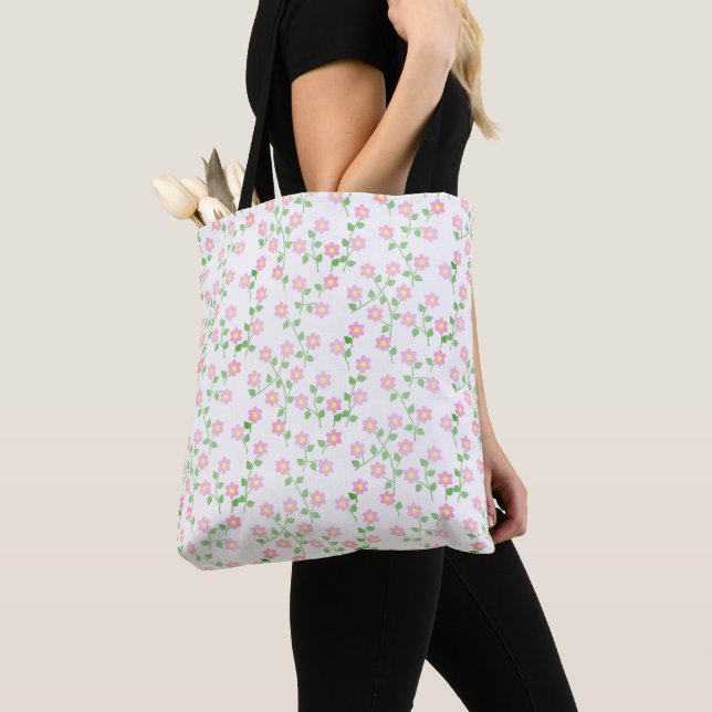Tote Bag L'amour est en fleurs floral rose (De près)