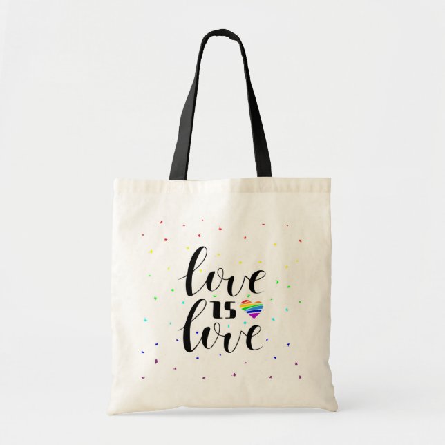 Tote Bag L'amour est l'amour | Coeurs arc-en-ciel (Devant)