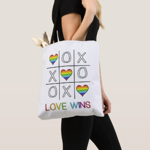 Tote Bag L'amour gagne arc-en-ciel gay pride coeur tic tac