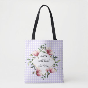 Tote Bag L'amour mènera le chemin violet En vichy Fashon Fo