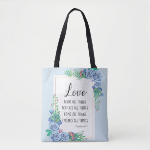 Tote Bag L'amour porte toutes les choses Bible verset citat