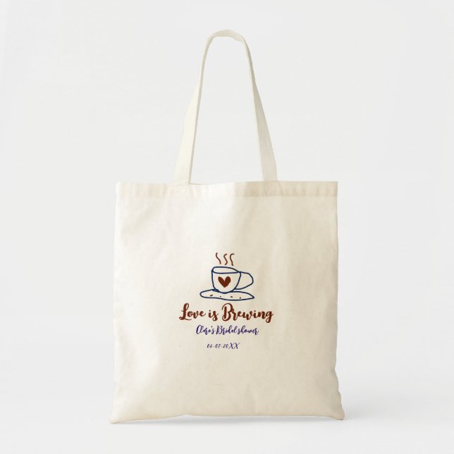 Tote Bag L'amour se prépare douche de mariée marron bleu aj (Devant)