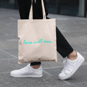 Tote Bag L'amour va gagner   Moderne tendance Cute Turquois