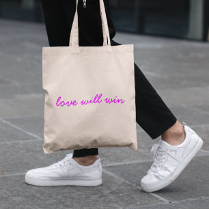 Tote Bag L'amour va gagner Neon rose moderne minimaliste