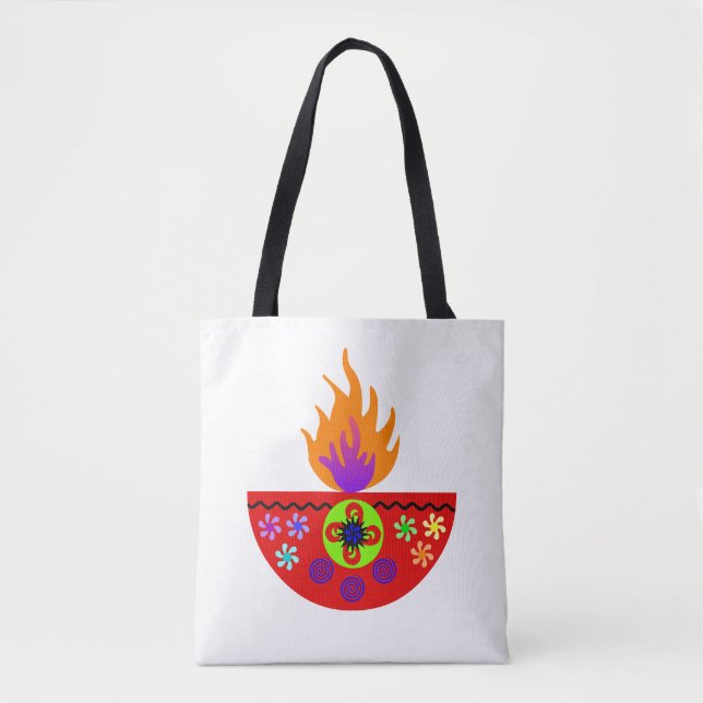 Tote Bag Lampe colorée Diya de Diwali (Devant)