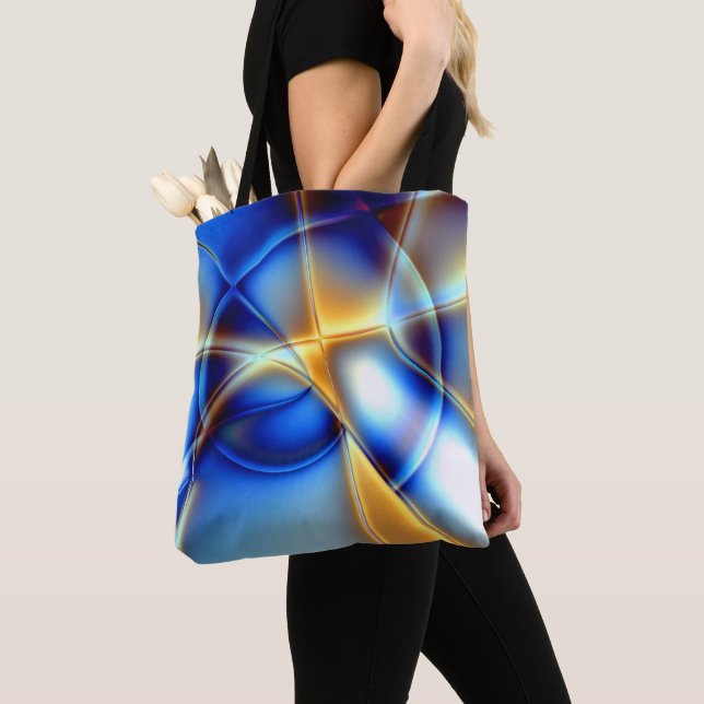 Tote Bag Lancer des lignes bleu et jaune clignotant et des  (De près)