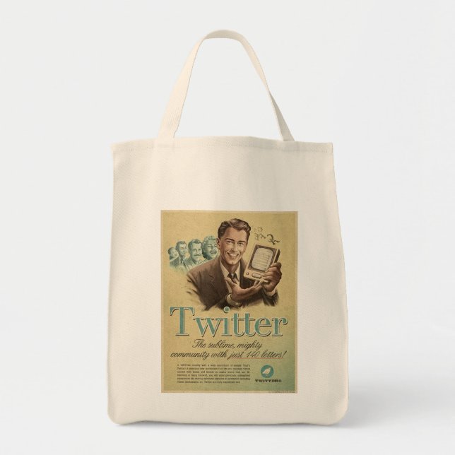Tote Bag L'annonce sociale de médias de rétro gazouillement (Devant)