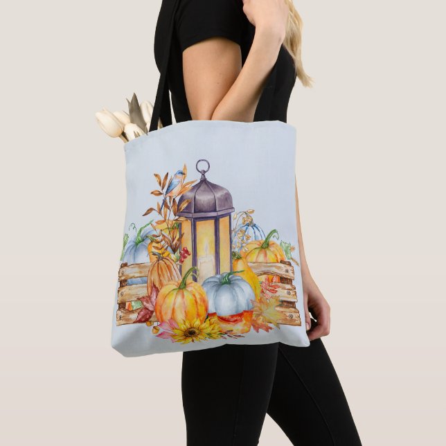 Tote Bag Lanterne, Oiseau bleu et tournesols (De près)