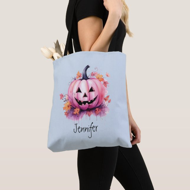 Tote Bag Lanterne rose Jack-O' Bleu clair Halloween (De près)