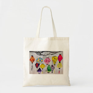 Tote Bag lanternes chinoises aquarelle art