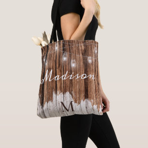 Tote Bag Lanternes en bois rustique Bridesmaid Monogramme t
