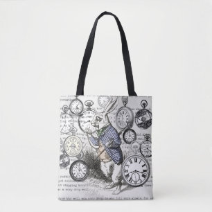 Tote Bag Lapin Blanc Alice au Pays des Merveilles Horloges