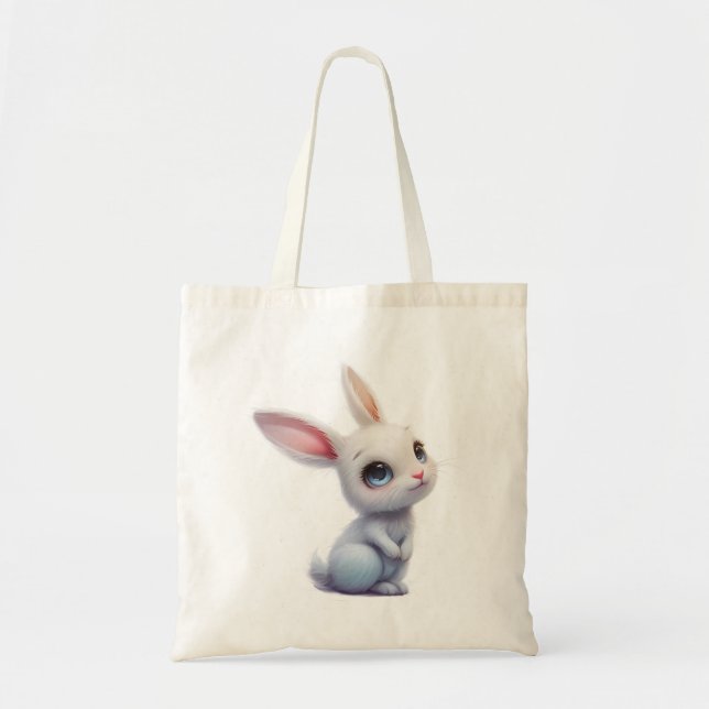 Tote Bag Lapin blanc mignon aux grands yeux bleus (Devant)
