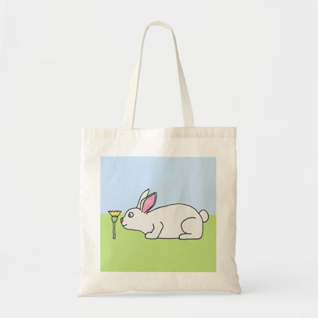 Tote Bag Lapin blanc. Sur une pelouse (Devant)