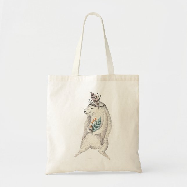 Tote Bag Lapin bohème à l'aquarelle (Devant)
