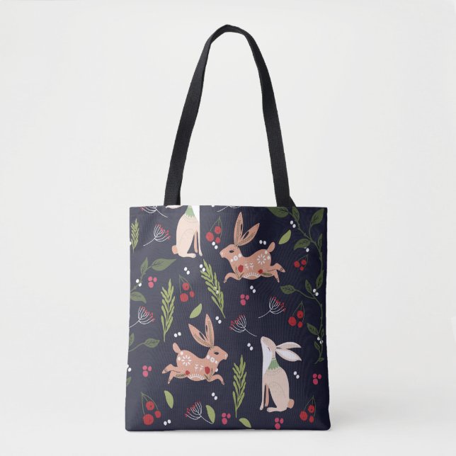 Tote Bag Lapin d'art populaire scandinave (Devant)