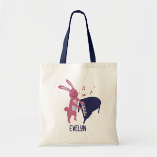 Tote Bag Lapin de dessin animé jouant du piano personnalisé