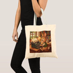 Tote Bag Lapin de dessin animé tapant sur une machine à écr