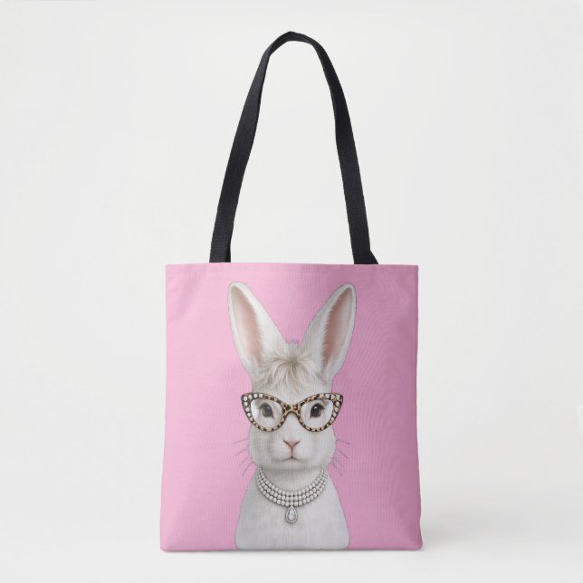 Tote Bag Lapin de mode amusant avec lunettes léopard (Devant)