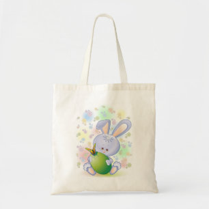 Tote Bag Lapin de Pâques avec Œuf et Fleurs