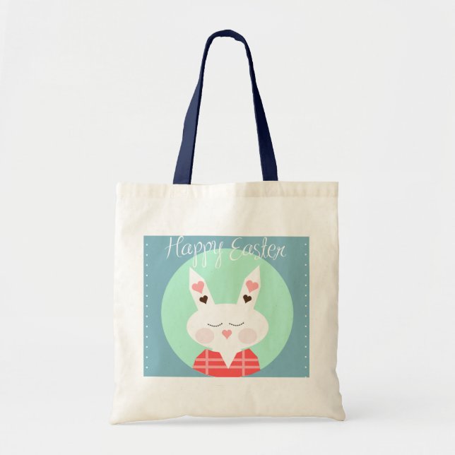 Tote Bag Lapin de Pâques blanc mignon avec des cœurs roses (Devant)