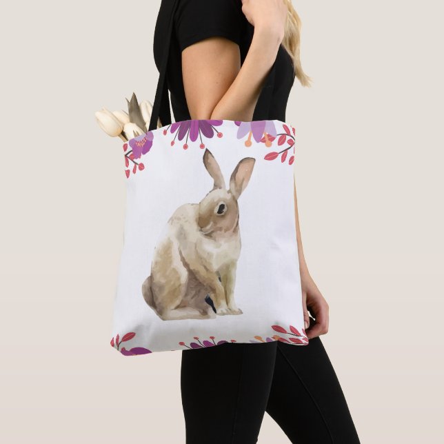 Tote Bag Lapin de Pâques Floral (De près)