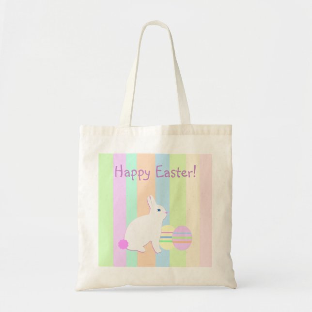Tote Bag Lapin de Pâques heureux et œufs (Devant)