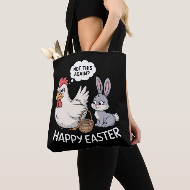 Tote Bag Lapin de Pâques Joyeux Lapin Poule Pas Encore Ça (De près)