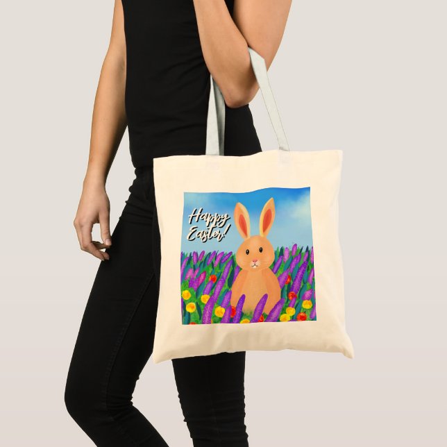 Tote Bag Lapin de Pâques mignon dans les fleurs (Devant (produit))