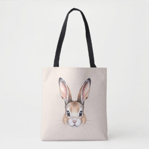 Tote Bag Lapin de Pâques Mignon Moderne Aquarelle Visage