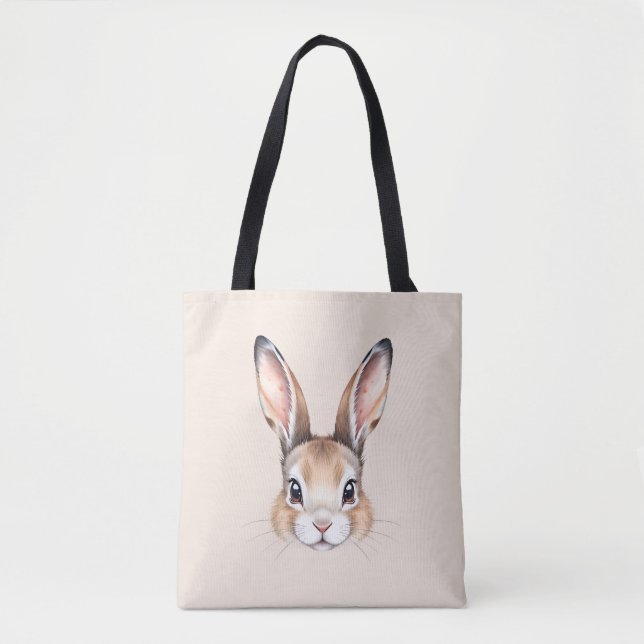 Tote Bag Lapin de Pâques Mignon Moderne Aquarelle Visage (Devant)