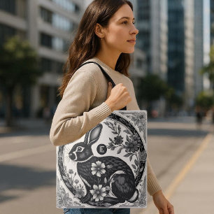 Tote Bag Lapin de Pâques monochrome floral vintage victorie