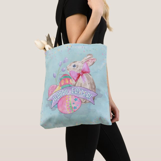 Tote Bag Lapin de Pâques, Oeufs et Confetti ID377 (De près)