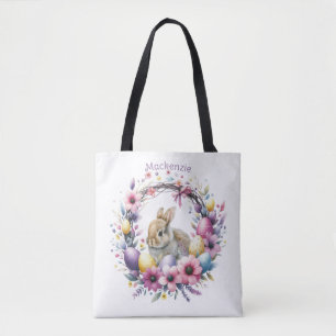 Tote Bag Lapin de Pâques personnalisé à l'aquarelle