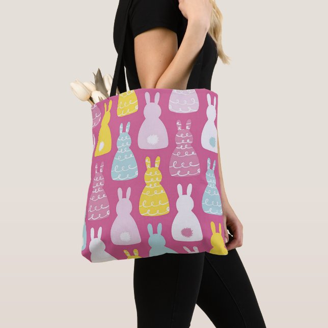 Tote Bag Lapin de Pâques rose motif mignon (De près)