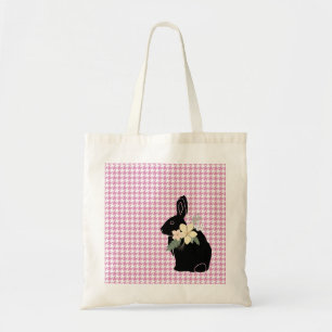 Tote Bag Lapin de Pâques Silhouette Fleurs Houndstooth