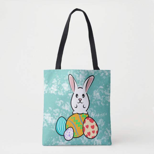 Tote Bag Lapin de Pâques sur les oeufs de Pâques (Devant)