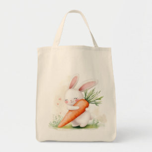 Tote Bag Lapin de printemps au carotte à l'aquarelle mignon