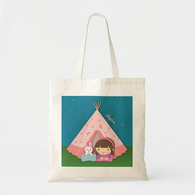 Tote Bag Lapin de tente de Teepee de camping de fille (Devant)