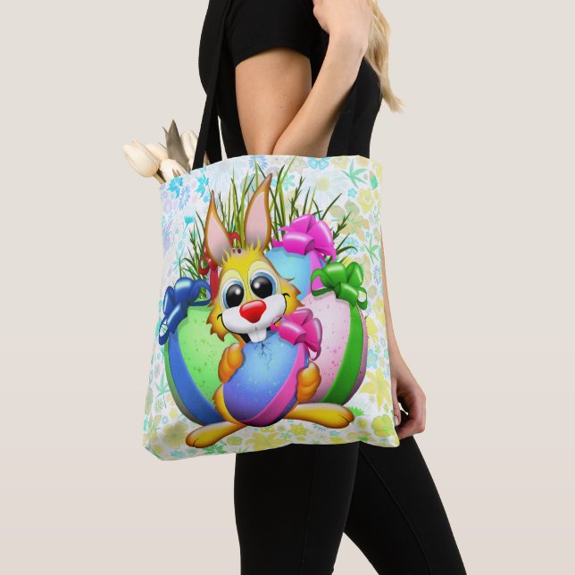 Tote Bag Lapin drôle mordant un œuf de Pâques (De près)
