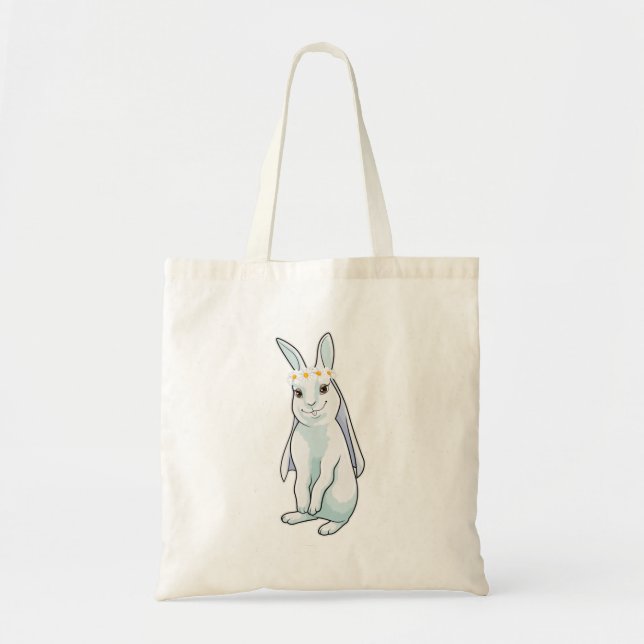 Tote Bag Lapin en mariée avec couronne de fleurs (Devant)