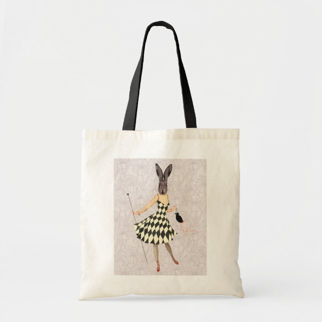 Tote Bag Lapin en robe blanche noire 2 (Devant)
