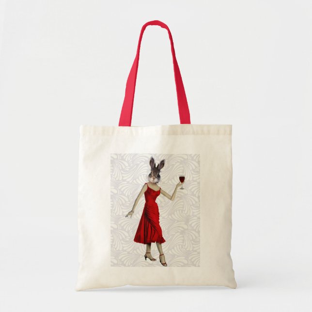 Tote Bag Lapin en robe rouge 2 (Devant)