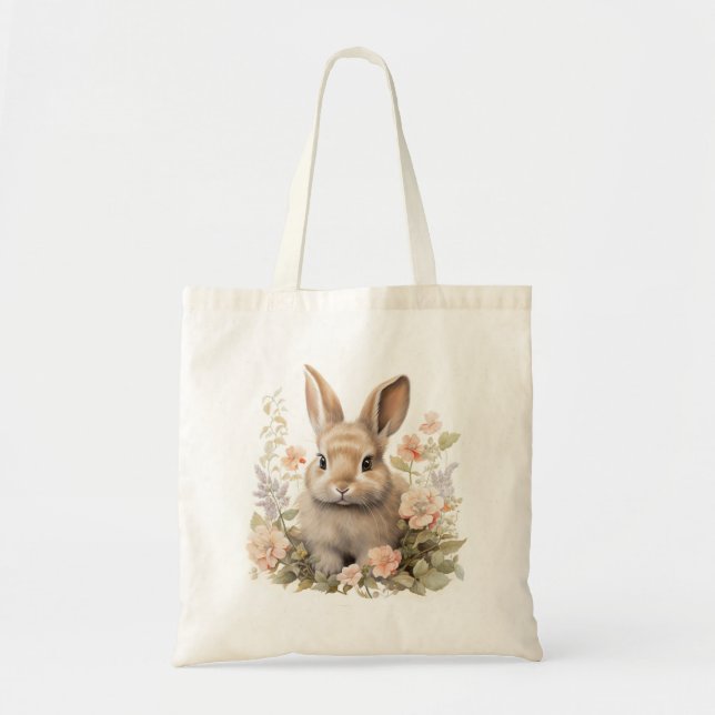 Tote Bag Lapin et fleurs (Devant)