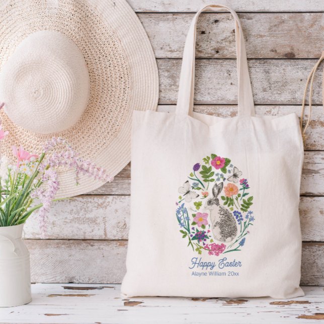 Tote Bag Lapin et fleurs de Pâques personnalisés (Créateur téléchargé)