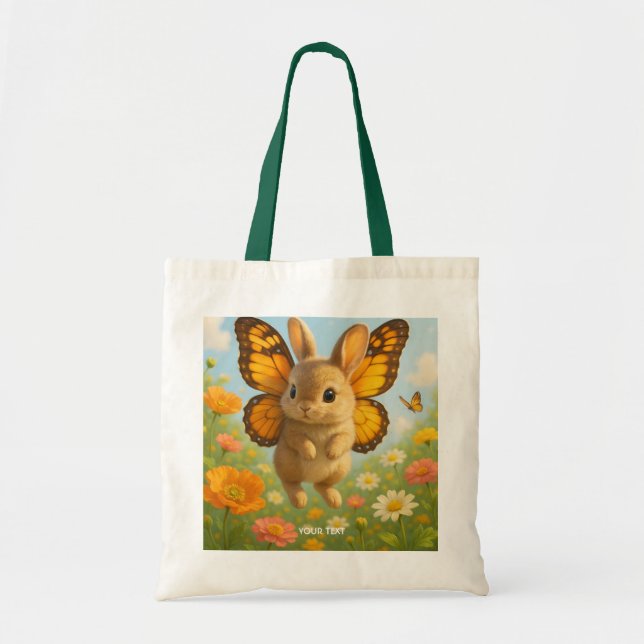 Tote Bag Lapin fantaisie mignon fleurs ailes (Devant)