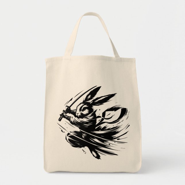 Tote Bag Lapin Guerrier à l'Encre Noire Samouraï (Devant)