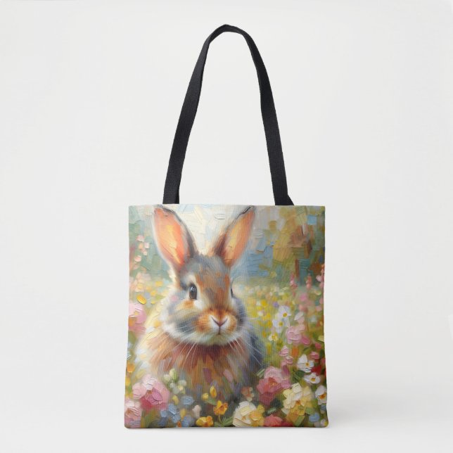 Tote Bag Lapin lapin dans l'art sauvage floral (Devant)