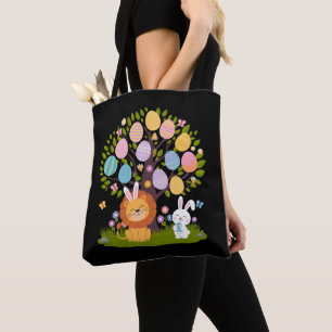 Tote Bag Lapin Lion de Pâques Mignon Arbre Chasse aux Œufs